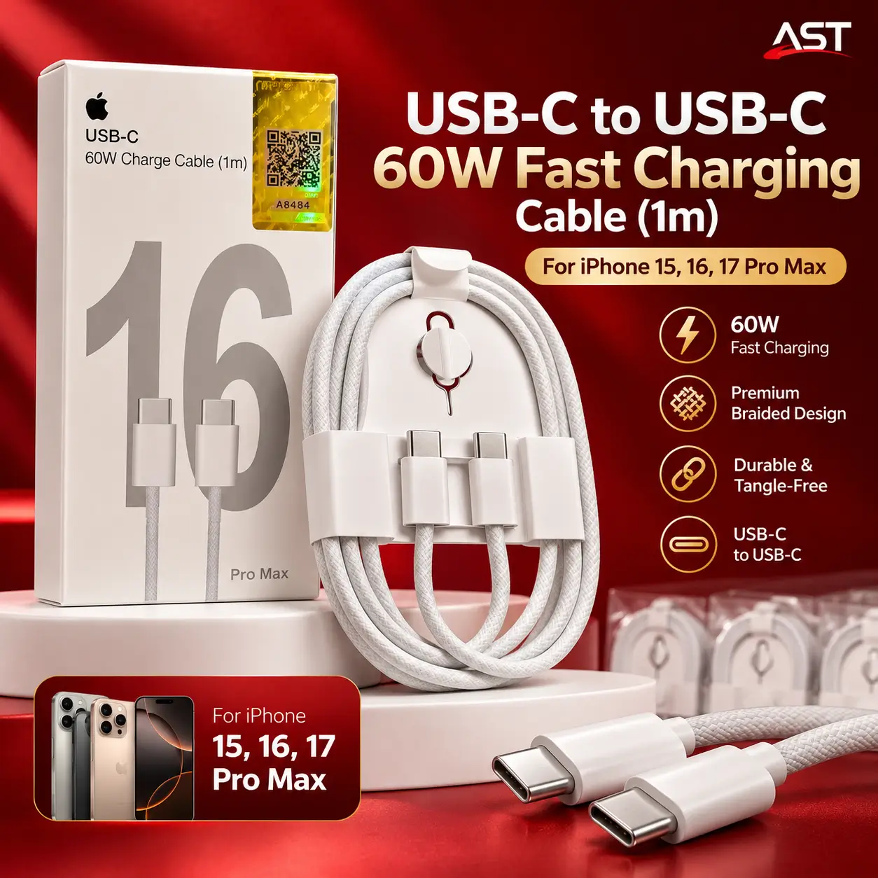 USB-C to USB-C pakistan 60W cable braided pure copper wire
